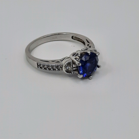 Sterling Silver 925 Ring Lab Created Engagement Sapphire Vintage Sz 8 - Picture 8 of 11